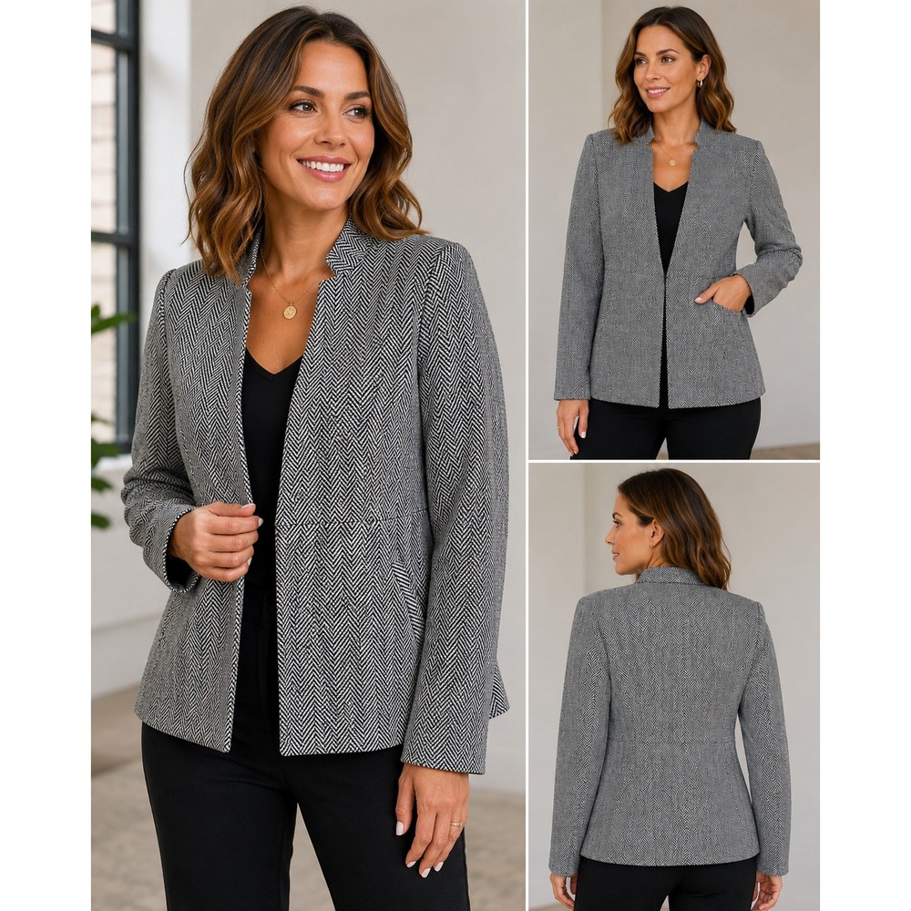 NWT Mina Self Herringbone Blazer Jacket Black White XL